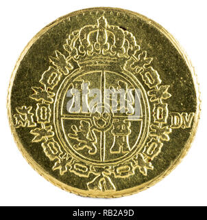 Ancient Spanish gold coin of King Carlos III. With a value of medio escudo and minted in Madrid. 1787. Reverse. Stock Photo