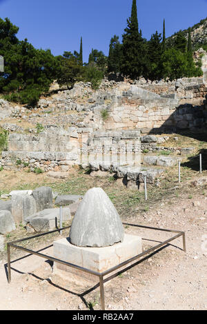 The ruins in Delphi, an archaeological site in Greece at the Mount Parnassus. Delphi is famous by the oracle at the sanctuary dedicated to Apollo. UNE Stock Photo