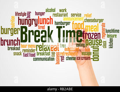 Break Time word cloud and hand with marker concept on white background. Stock Photo