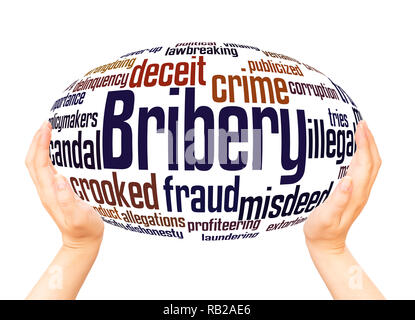Bribery word cloud hand sphere concept on white background. Stock Photo