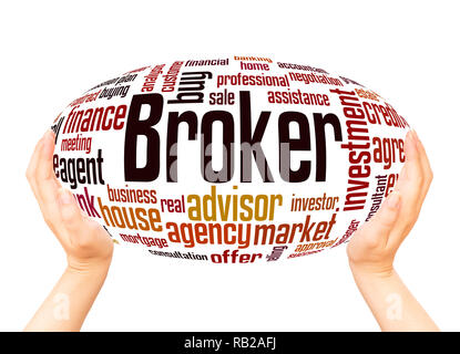 Broker word cloud hand sphere concept on white background. Stock Photo