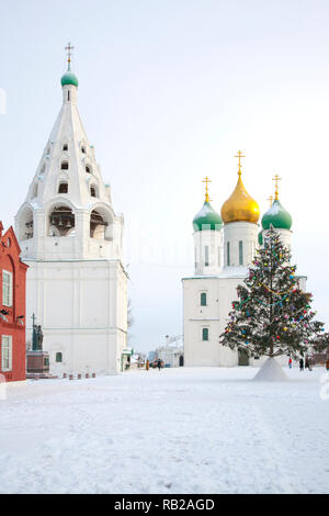 Historic temple complex on the territory of the Kremlin in the city of Kolomna. Assumption Cathedral and Assumption Tent Belfry Stock Photo