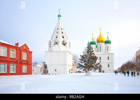 Historic temple complex on the territory of the Kremlin in the city of Kolomna. Assumption Cathedral and Assumption Tent Belfry Stock Photo