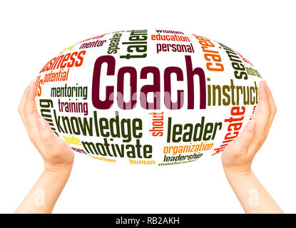 Coach word cloud hand sphere concept on white background. Stock Photo