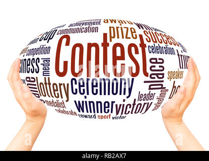 Contest word cloud hand sphere concept on white background. Stock Photo
