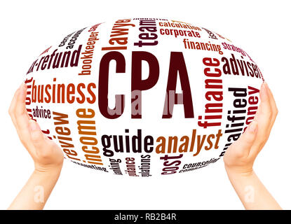 CPA - Certified Public Accountant word cloud hand sphere concept on white background. Stock Photo