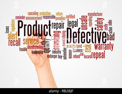 Defective Product word cloud and hand with marker concept on white background. Stock Photo
