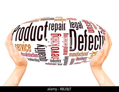 Defective Product word cloud hand sphere concept on white background. Stock Photo
