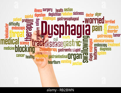 Dysphagia word cloud and hand with marker concept on white background. Stock Photo