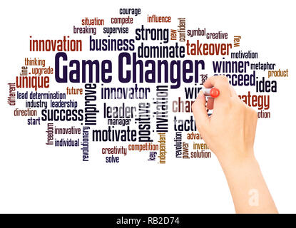 Game Changer word cloud hand writing concept on white background. Stock Photo