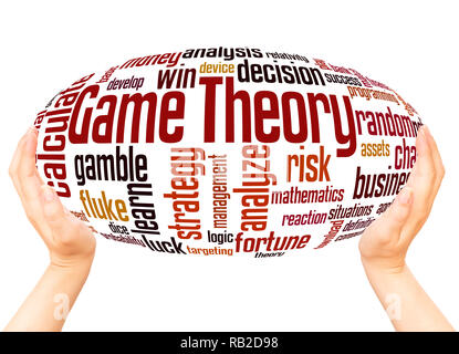 Game theory word cloud hand sphere concept on white background. Stock Photo