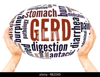 GERD - Gastroesophageal Reflux Disease word cloud hand sphere concept on white background. Stock Photo
