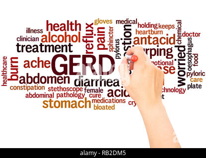 GERD - Gastroesophageal Reflux Disease word cloud hand writing concept on white background. Stock Photo