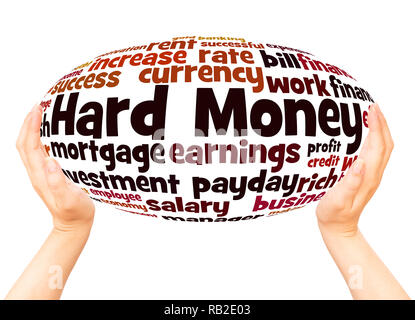 Hard Money word cloud hand sphere concept on white background. Stock Photo