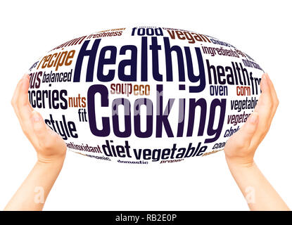 Healthy Cooking word cloud hand sphere concept on white background. Stock Photo