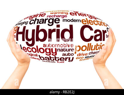 Hybrid car word cloud hand sphere concept on white background. Stock Photo