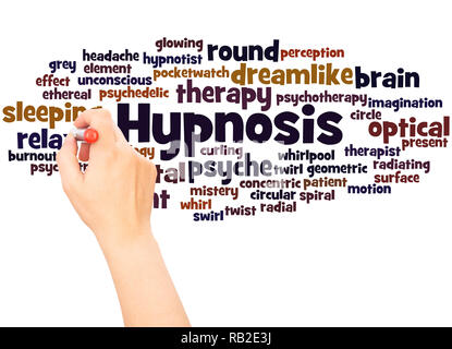 Hypnosis word cloud hand writing concept on white background. Stock Photo