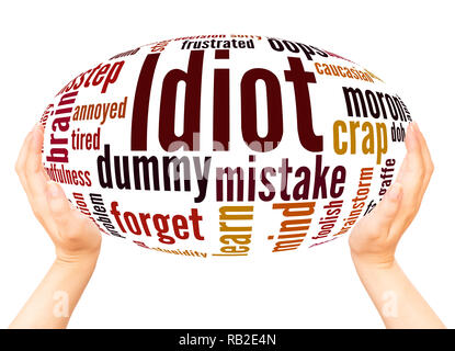 Idiot word cloud hand sphere concept on white background. Stock Photo