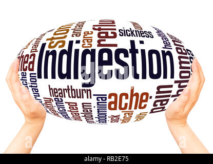 Indigestion word cloud hand sphere concept on white background. Stock Photo