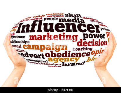 Influencer word cloud hand sphere concept on white background. Stock Photo