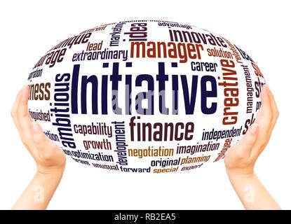 Initiative word cloud hand sphere concept on white background. Stock Photo