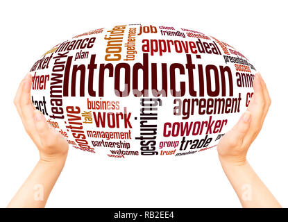 Introduction word cloud hand sphere concept on white background. Stock Photo