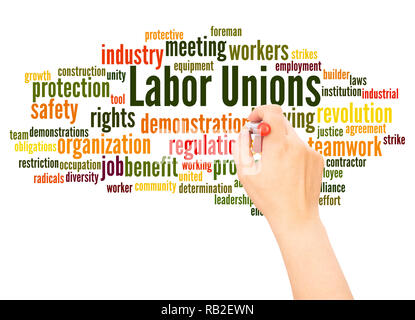 Labor unions word cloud hand writing  concept on white background. Stock Photo