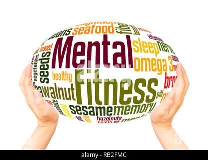 Mental Fitness word cloud hand sphere concept on white background. Stock Photo
