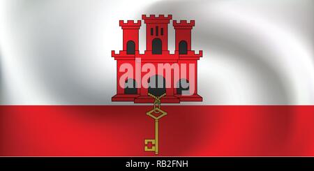 Flag of Gibraltar with a little Waving, Shading & Flag Colors separated layers - Vector Illustration. Stock Vector