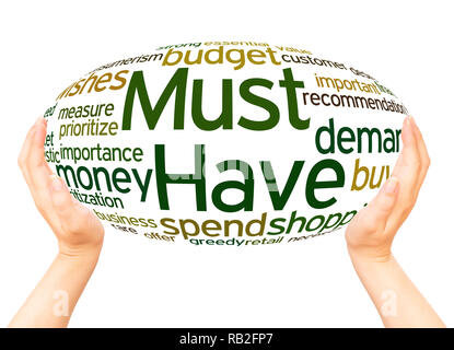 Must Have word cloud hand sphere concept on white background. Stock Photo