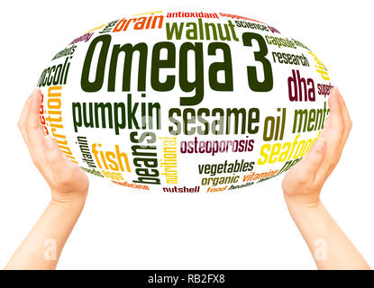 Omega 3 word cloud hand sphere concept on white background. Stock Photo