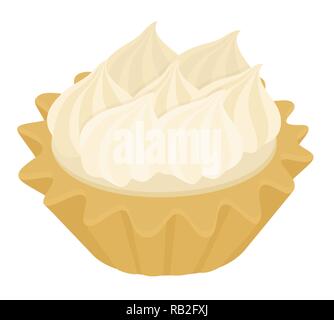 Desert Tartlet cake with Italian meringue and lemon cream. Vector illustration on white background Stock Vector