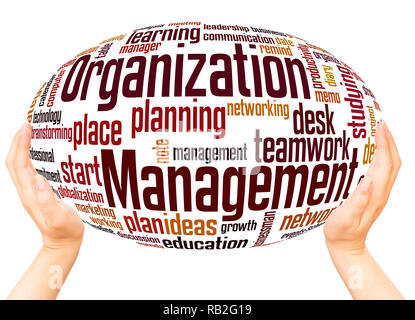 Organization Management word cloud hand sphere concept on white background. Stock Photo