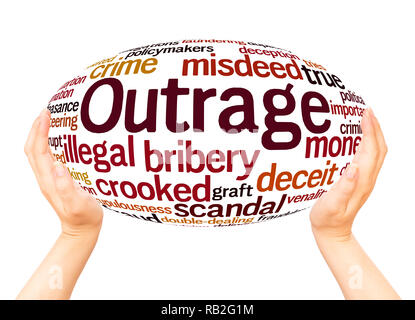 Outrage word cloud hand sphere concept on white background. Stock Photo