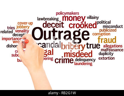 Outrage word cloud hand writing concept on white background. Stock Photo