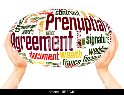 Prenuptial Agreement word cloud hand sphere concept on white background. Stock Photo