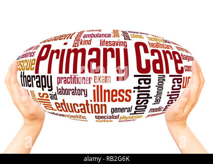 Primary care word cloud hand sphere concept on white background. Stock Photo
