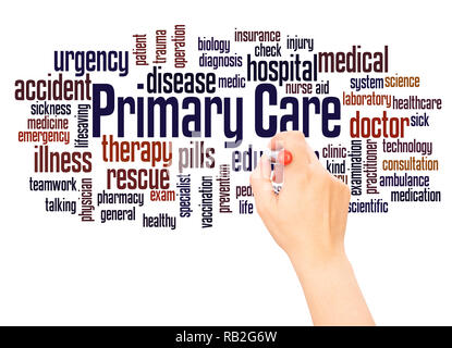 Primary care word cloud hand writing concept on white background. Stock Photo