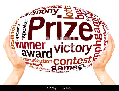Prize word cloud hand sphere concept on white background. Stock Photo