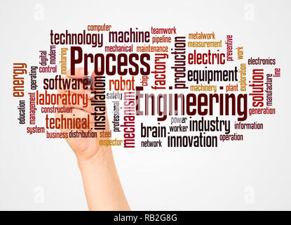 Process engineering word cloud and hand with marker concept on white background. Stock Photo