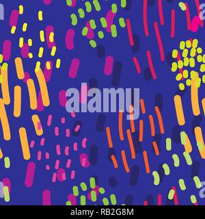 Abstract Colorful Dots and Lines Seamless Pattern on Purple Background Stock Vector