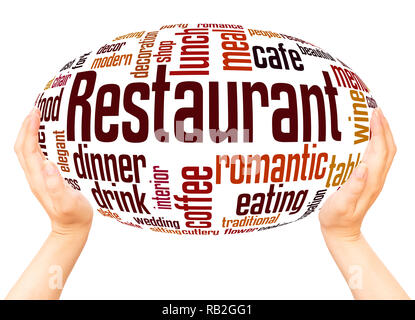 Restaurant word cloud hand sphere concept on white background. Stock Photo