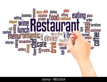 Restaurant word cloud hand writing concept on white background. Stock Photo
