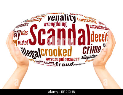 Scandal word cloud hand sphere concept on white background. Stock Photo