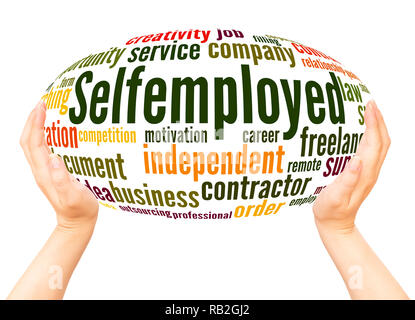 Selfemployed word cloud hand sphere concept on white background. Stock Photo