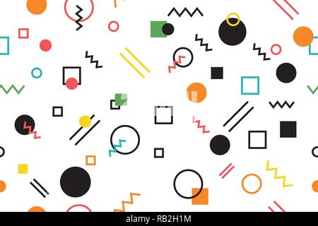 Seamless, abstract background pattern made with geometric shapes in Memphis style. Colorful and playful vector art. Stock Vector
