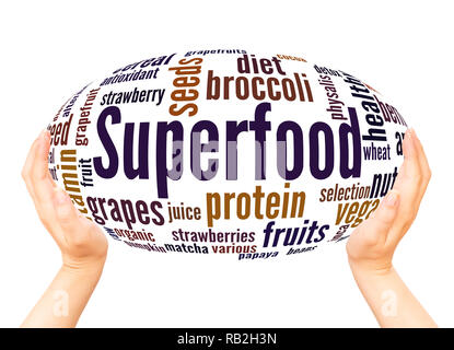 Superfood word cloud hand sphere concept on white background. Stock Photo
