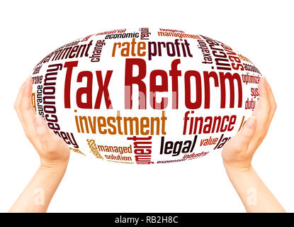 Tax Reform word cloud hand sphere concept on white background. Stock Photo