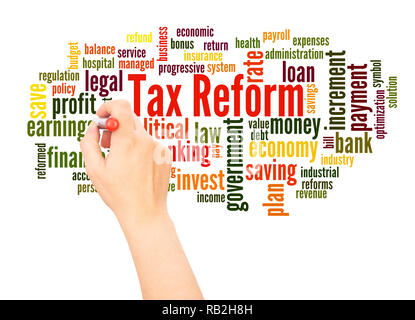 Tax Reform word cloud hand writing concept on white background. Stock Photo