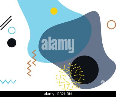 Abstract background made with geometric shapes in Memphis style. Modern vector art. Blue, yellow and black colors on white background. Stock Vector
